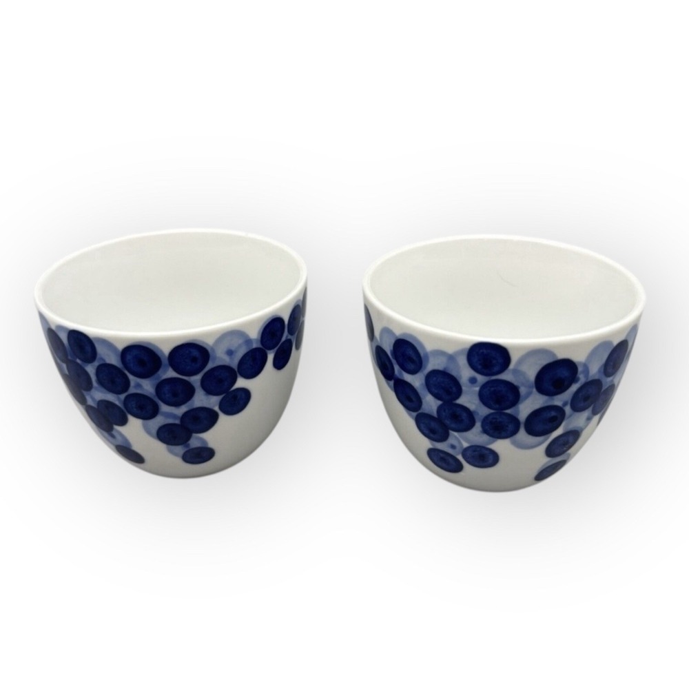 Crate & Barrel Rika Two 5 oz Porcelain Cups No Handle Blue‎ Dots - 2.75" tall - Picture 3 of 4